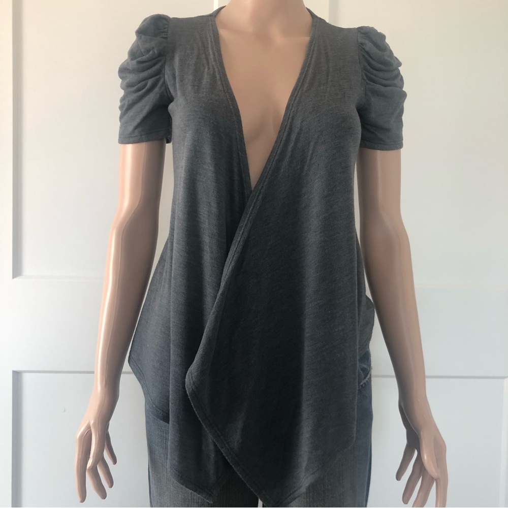 Pretty Good Gray Short Puffy Sleeves Tunic Cardigan Small XS